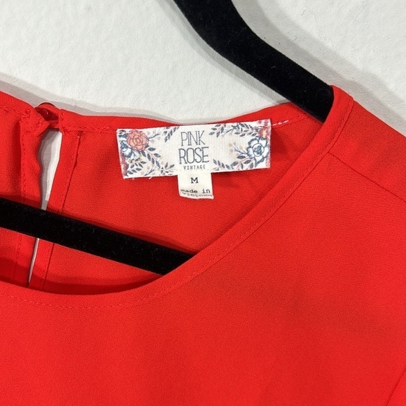 Pink Rose Red Scoop Neck Short Sleeve Blouse Size M - Picture 5 of 7